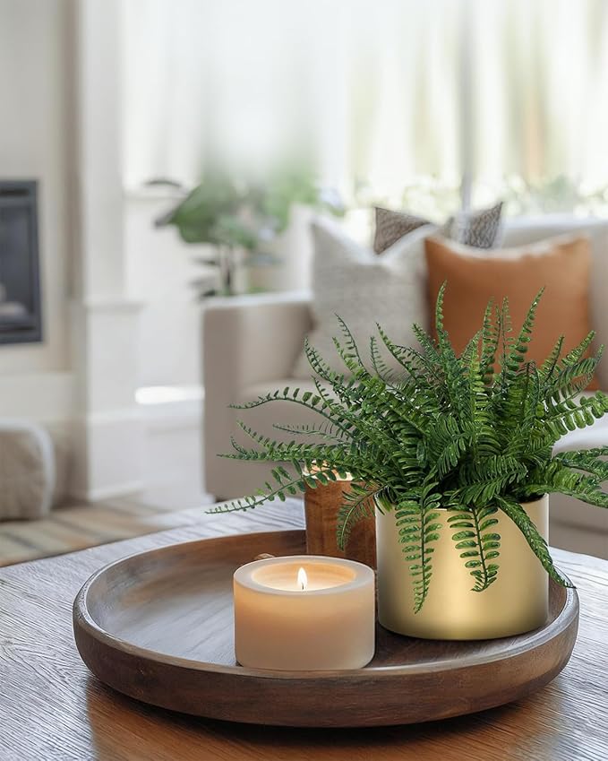 Coferset Small Fake Plant Fern Potted Artificial Plants Fake Fern for Shelf Home Bathroom Office Decor(Gold Mental Pot)