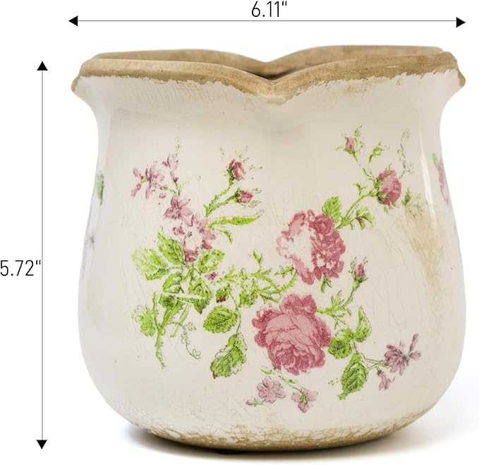Dosayes Rustic Ceramic Planter, 6 Inch Tuscan Vintage Flower Pot with Drainage, Farmhouse Garden Pot for Indoor Plants, Kitchen & Garden Tuscan Decor, Plant Lover Gift (Pink)