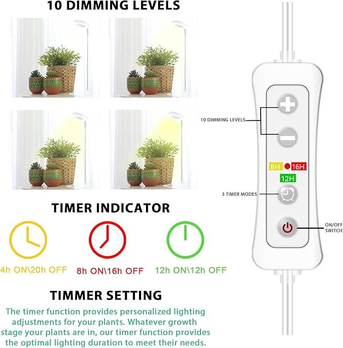 yadoker Halo Plant Grow Light, LED Growing Light with Base Full Spectrum for Indoor Plants,Height Adjustable, Automatic Timer, 5V Low Safe Voltage,Idea for Small Plants