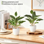 Mkono 2 Pack Fake Plants in Pot, 11" Potted Artificial Plants for Home Decor Indoor Faux Green Leaf Plant with Modern White Planter for Desk Shelf Office Room Decoration (Pothos)