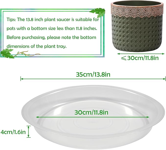 8 Pack 14 Inch Round Plant Saucers for Less 12 Inch Pot Indoors Outdoors Plant Trays for Pots Planter Saucer Plastic Drip Tray Planter Water Tray (Clear, 14"(8pcs))