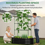 2 in 1 Galvanized Raised Garden Bed with 71" H Arch Trellis for Climbing Plants, Outdoor Gardening Planter Box with Climbing Net for Flowers Vegetables Fruits Herbs, Black