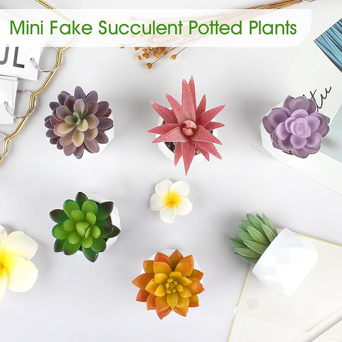 ZINHO Fake Succulent Plant Set 6 PCS Artificial Succulent Plants for Desk Realistic Faux Succulents in Plastic Pots Mini Colorful Succulent Decor for Bedroom Bathroom Office Shelf Decor (Mix)