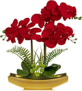 Briful Orchid Artificial Flowers 17" Silk Red Orchid Floral Arrangement with Gold Pot Real Touch Faux Orchid Plant for Home Office Room Kitchen Table Centerpiece Shelf Decor