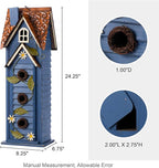 Glitzhome Bird Houses for Outside,Hand Painted Hanging Bird House for Outdoors, 24.25" H Oversized 3-Tiered Villa Decorative Wooden Bird Houses Large Birdhouse for Garden, Washed Blue
