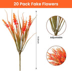 20 Bundles Artificial Plants Outdoor, UV Resistant Fake Flowers, Realistic Faux Lavender Shrubs for Porch Garden Window Box Home Decoration (Fall Orange)