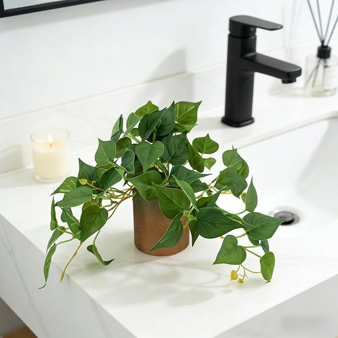 Artificial Plant Indoor Fake Pothos with Pulp Pot, Fuax Potted Plant for Home, Office, Desk, Shelf, Living Room, Bedroom&Balcony Décor (1)