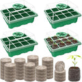 Halatool 4 Pack Seed Starter Tray with 50 PCS Peat Pellets, 48 Cells Green Seeding Starter Trays for Organic Seed Starter Soil Pods for Planting Vegetables Plants Flowers - Starting Seeds Kit