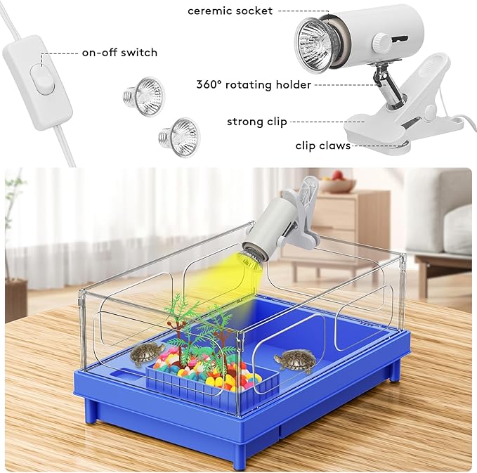 Turtle Tank Kit with Light & Filter, 10 Gallon Aquarium, Easy to Install & Clean, Basking, Feeding & Swimming Areas for Small Turtles
