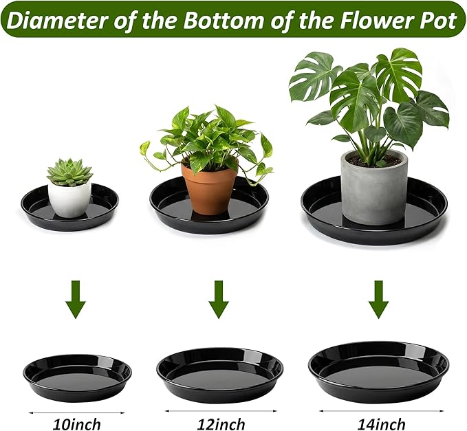 PeoMev 6PCS Plant Trays for Pots - 10 12 14 Inch Plant Saucer Round Plastic Plant Water Catcher Tray for Indoor Outdoor Garden Plants