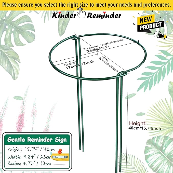 6-Pack Snake Plant Support Stakes, Half-Round Peony Cages and Supports, Green Plant Support Ring - Sturdy and Durable for Indoor and Outdoor Potted Plants, Such as Amaryllis, Peony, Hydrangea