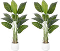 Artificial Bird of Paradise Plant 5Ft Tall Fake Tropical Palm Tree Large Fake Plants with 10 Silk Banana Leaves Faux Plant Indoor Decor Trees with White Pot for Home Bedroom Living Room Office（2pcs）