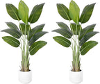 Artificial Bird of Paradise Plant 5Ft Tall Fake Tropical Palm Tree Large Fake Plants with 10 Silk Banana Leaves Faux Plant Indoor Decor Trees with White Pot for Home Bedroom Living Room Office（2pcs）