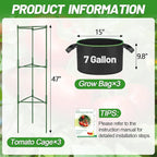 ANPHSIN 3 Sets Tomato Cages with 7 gal Grow Bags - 47'' Stable Plant Garden Planters, Flexible Vegetable Trellis for Balcony Deck Yard Tomatoes Peppers Eggplants Flowers