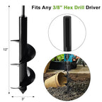 2 Pack Garden Auger Spiral Drill Bit Set - 3 x 12 Inch & 1.6 x 9 Inch with Garden Gloves, Planting Bulb, Bedding Plants, Digging Weeds Roots, Post Umbrella Hole Digger for 3/8" Hex Drive Drill