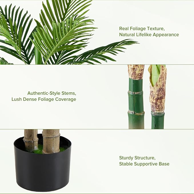 DUMOS 47in Artificial Palm Tree, Tall Faux Fake Plants Indoor with Black Planter Pot and Lifelike Leaves, Maintenance Free Artificial Silk Tree for Home, Office, House, Living Room, Porch Decor