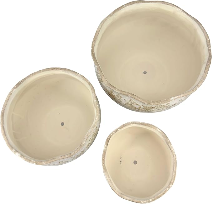 Galt International Ceramic Plant Pots Set of 3 Rustic Vintage Farmhouse Cream Crackle Glaze (11"/ 9.6"/ 7") Garden Indoor Outdoor Flower Planter w/Drainage Hole (Vintage Brown)