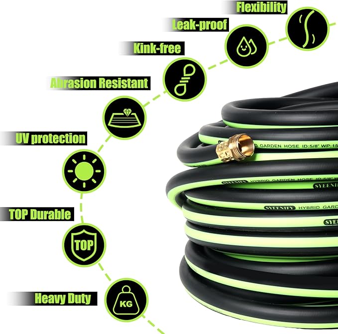 SYEENIFY Short Garden Hose 5/8 in. x 4 ft Lead-in Water Hose Male/Female Heavy Duty Hybrid Water Hose No Kink and Flexible Rubber Hose for Dehumidifier,Vehicle Water Filter and Camp Water Tank