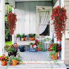 RECUTMS 2 Pack Artificial Greenery Plastic Flower Fake Hanging Plant Vines Plants UV Resistant for Outdoor Home Garden Wall Office Wedding Party Hanging Basket Decoration (Red)