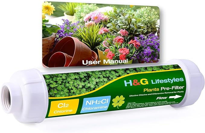 H&G lifestyles Garden Hose Filter for Plants,Inline Water Softener for Hose, Reduce Iron Manganese Calcium Magnesium,Chloramine & Chlorine Filter,with Standard 3/4"GHT, Up to 10,000 Gallons