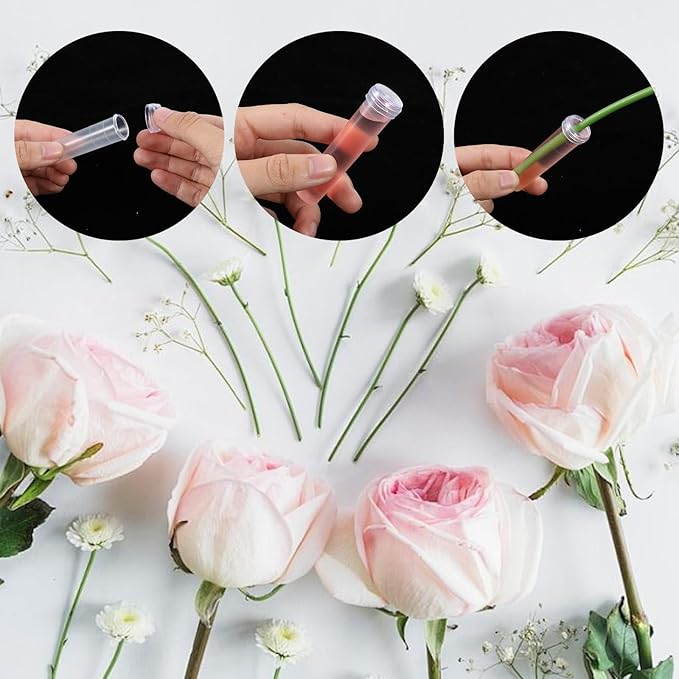 300 Pack Flower Water Tubes 3 Inch Reusable Plastic Vials for Flower Arrangements Floral Tubes with Cover Fresh Florist Supplies for Decoration Arrangement Preserving(Clear)