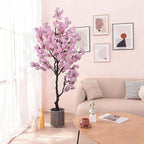 Artificial Pink Cherry Blossom Tree 7ft(84in) Tall Fake Silk Leaves Indoor Decor Handmade Lifelike Sakura Tree for Wedding Realistic Cherry Plant in Pot for Home Living Room,Office,Outdoor Decor