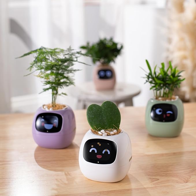 PLANTSIO smart pet Planter Robot Guidance on Plant Care with Emojis, Adorable Plant Companion with Rich Gesture Interaction, Neat Desk Setup Gift (Pink)