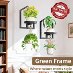 LASZOLA 2 Pcs Black Wall Mount Plant Shelves with Hangers for Indoor Flower, Heavy Duty Metal Window Floating Planter Holders Stand, Iron Modern Picture Frame Decorative for Bathroom Kitchen with Hook
