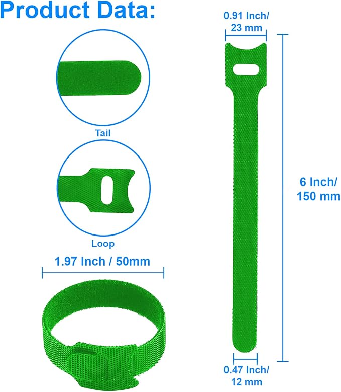 60 PCS Garland Ties Plant Cable Straps for Support Plant Growth, Adjustable Indoor/Outdoor Decorative Nylon Reusable Hook and Loop Design(Green,6 inch)