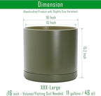 D'vine Dev 16 Inch Ceramic Planter Pot with Drainage Hole and Saucer, Indoor Cylinder Round Planter Pot, Olive, 94-O-H-J