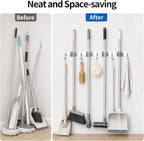 4 Racks and 5 Hooks Mop and Broom Holder Wall Mount, 304 Stainless Steel Broom Hanger Organizer for Home Kitchen Garden Laundry Garage