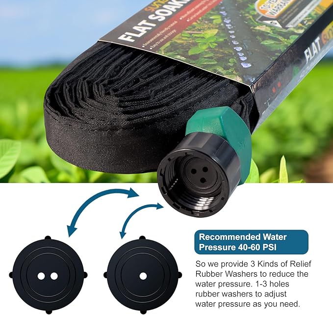 Flat Soaker Hose 50FT 2-Pack for Garden Beds, Drip Irrigation Hose for Efficient & Effective Watering of Plants – Garden Soaker Hoses with Flexible & Easy to Install (50FT 2Pack)