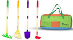 JustForKids Kids Garden Tool Set,detatchble, Portable 4-Piece Multicolored Set for Gardening, 2-Pack with Travel Bag, Ages 5+