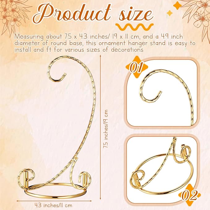 MorningRo 1 Pcs Ornament Display Stand 7.5" Height Ornament Stand Holder Ornaments Hanger Terrarium Bracket Air Plant Holder Hanging Hook for Christmas Home Party Wedding Decoration(Gold)