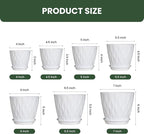 Flower Pots, 7/6.5/6/5.5/5/4.5/4 inch Plastic Plant Pots, 7 Pack Planter for Indoor Outdoor Plants, Nursery Planting Pot with Drainage Holes and Trays (White)
