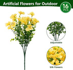 Artificial Flowers for Outdoor, UV Resistant Fake Silk Pansies Flowers, Realistic Faux Plants for Outside Indoor Porch Patio Window Box Planter Home Decor (16, Yellow)