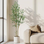 HZXGCP Olive Tree Olive 7 feet, Artificial Olive Tree with White Pot, Fake Tree with 1882 Dense Leaves & 96 High-Simulated Olive Fruits - Easy Assembly, Low Maintenance (Olive Tree 7ft)
