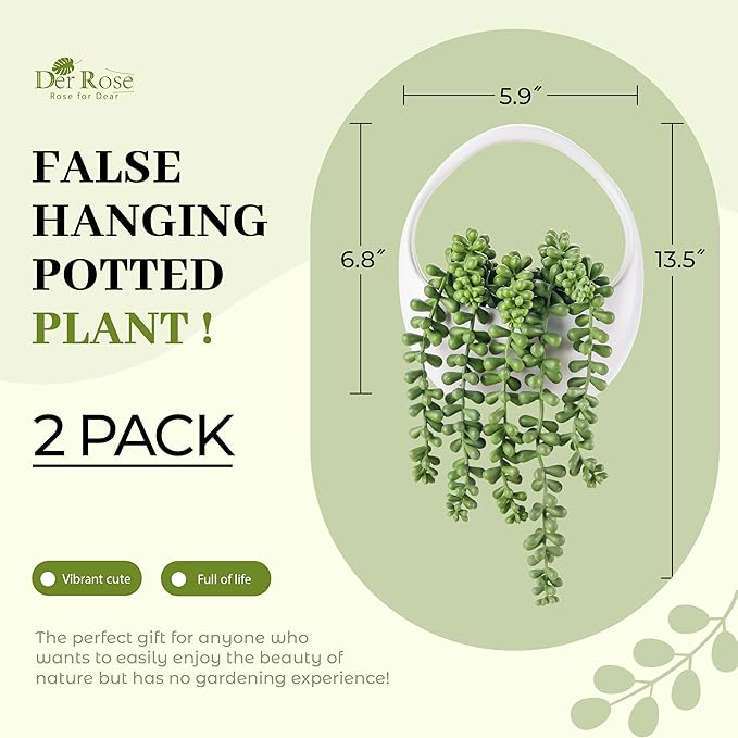 Der Rose 2 Packs Fake Hanging Plants Succulents with Strings Artificial Plants Indoor Outdoor for Boho Wall Decor