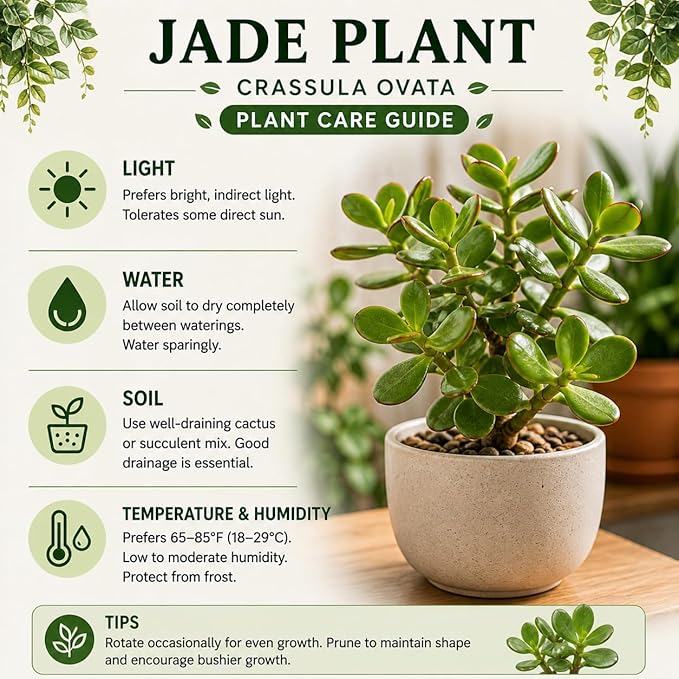 Jade Plant Live, Crassula Ovata in 2 Inch Pot, Air-Purifying, Low Maintenance, Perfect for Home and Office Décor, Easy Care Starter Plants