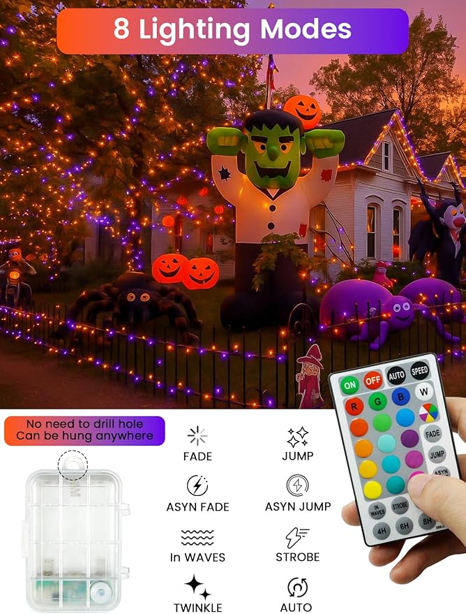 RGB Color Changing 33Ft 100LED 4th of July Fairy Lights Battery Operated, Waterproof String Lights USB Powered with Timer for Indoor & Outdoor, 18 Colors & Multicolor for Independence Day Memorial Day