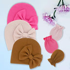 Newborn Baby Hats Mittens Sets Bow Infant Caps Gloves No Scratch Mitten Beanie Set for 0-6 Months Girls