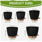 Self Watering Pots for Indoor Plants (5/5.5/6/6.5/8 Inch), Terra Cotta Planters with Water Level Indicator & Drainage,Wicking Pots for Monstera, Herbs & Snake Plant (Black, 5/5.5/6/6.5/8 Inch)