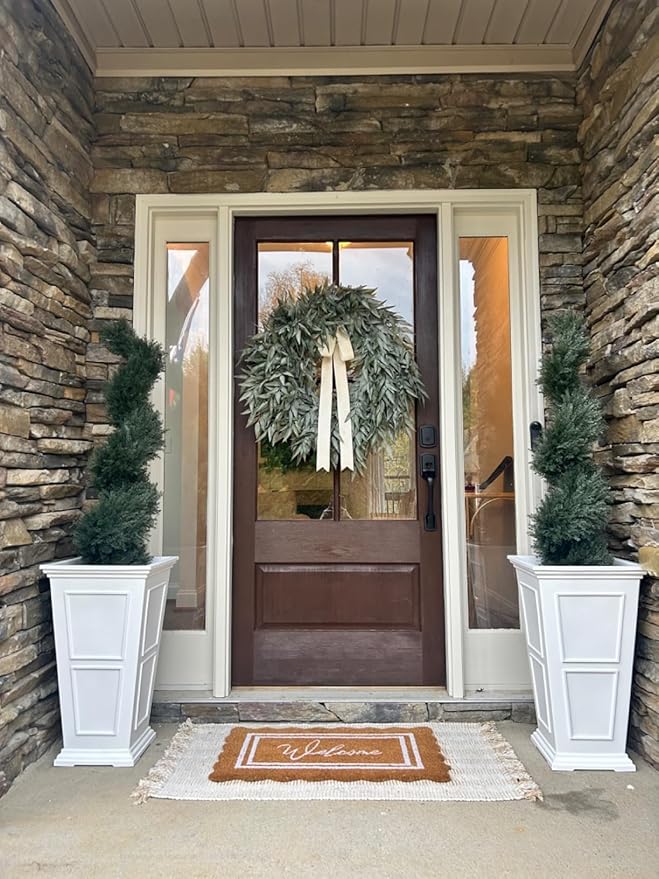 THE BLOOM TIMES 4ft Tall Spiral Artificial Topiary Trees Set of 2, 48 inch Large Faux Cedar Trees for Outdoor Planters, Fake Cypress Plants for Garden Front Porch Indoor Outside Christmas Decor 4 Foot