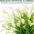 TURNMEON 20 Bundles Calla Lily (400 Heads) Artificial Flowers for Outdoors, Fake Plants UV Resistant Faux Plastic Fake Flowers for Indoor Planter Home Porch Yard Spring Summer Cemetery Decor(White)