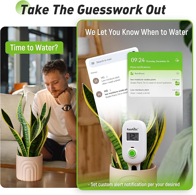RAINPOINT WiFi Solar Auto Watering System with Two Smart Digital Soil Sensors for House Potted Plants