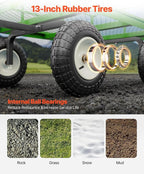VEVOR 1200 Lbs Steel Garden Cart, Heavy Duty Pullable Garden Wagon Yard Cart, 2 in 1 Outdoor Metal Utility Wagon Yard Trailer with 13" All Terrain Tires, Mesh Removable Sides and 180°Rotating Handle