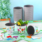 Capoda 24 Sets Garden Flower Pots Crafts Kit DIY Spring Plastic Seedling Nursery Pots with Stickers Plant Labels Growth Charts Planting Growing Tools Classroom Activities Project Gifts (Round)