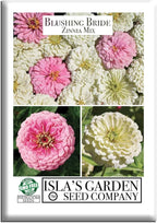 Blushing Bride Mix Zinnia Seeds (Zinnia elegans) – 200+ Heirloom Non-GMO Seeds by Isla’s Garden Seeds, Soft White & Pink Blooms, Elegant Cut Flowers, Long Blooming, Garden Gift Idea