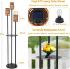 Solar Outdoor Floor Lamp Waterproof, Cordless Outdoor Lamps for Patio with Shelves Plant Stand, Rattan Solar Lamp for Outside, Wireless Outdoor Light for Yard Garden Deck Porch Decor
