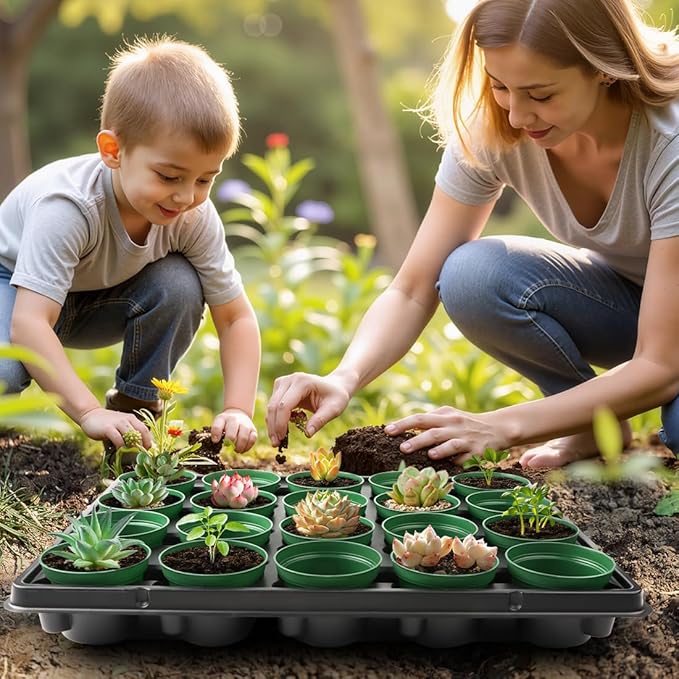 RooTrimmer 3 Inch Nursery Pots 100 Pcs with 5 Pcs 20 Cell Nursery Pot Trays, 5 Sets Seed Starting Kit for Seedlings, Propagation and Home Gardening, Sturdy Green Seeds Starter Pot Tray Germination Set